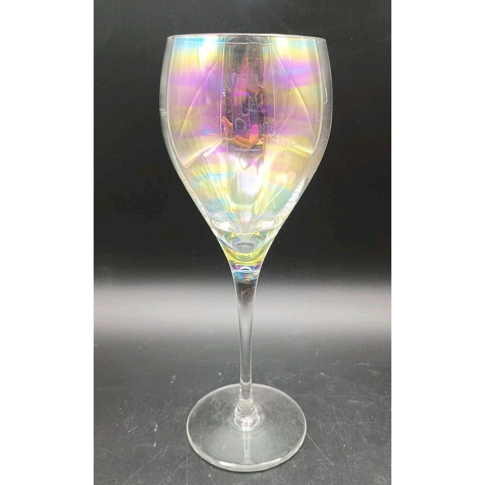Tuscany Handblown Optic Iridescent 8.5” Wine Glass Romania Iris Luster Rainbow